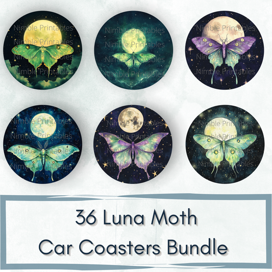 Luna Moth Car Coaster PNG Instant Downloads Sublimation Design Car Accessories Whimsical PNG, Witchy PNG Car Coaster Designs Round Key Chain