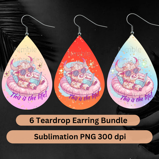 Teardrop Earring PNG Highland Cow Earrings Bundle PNG Sublimation Earring Designs Digital Download Instant Download Summer PNG
