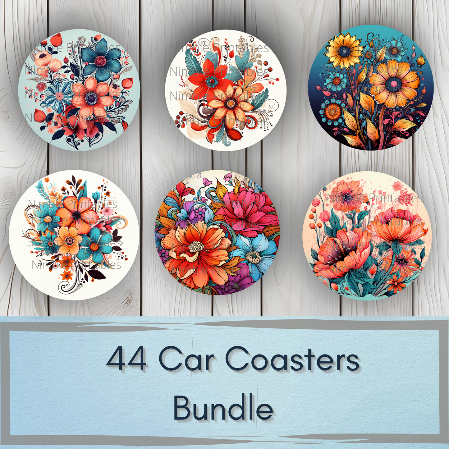 Boho Floral Car Coaster PNG, Floral, Car Coaster PNG, Boho PNG, Instant Downloads Sublimation Design Car Accessories