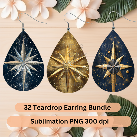 Teardrop Earring PNG Bundle Celestial Star Earrings Sublimation Digital Download Instant Download