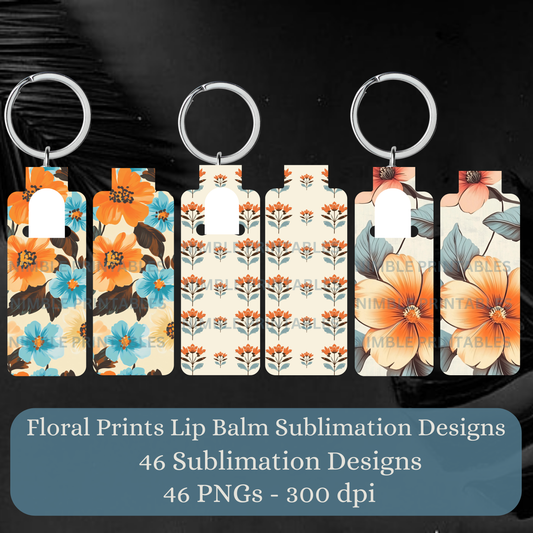 Skinny Lip Balm Sublimation Bundle Lip Balm Holder PNG Key Ring Tag Fob Digital Downloads, Instant Download Orange PNG Pink PNG Floral PNG