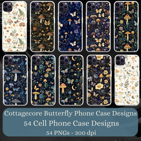 Cottage Core Butterfly & Mushroom Phone Case PNG Phone Case Sublimation Design, iPhone Or Samsung Cover Digital Downloads, Instant Download