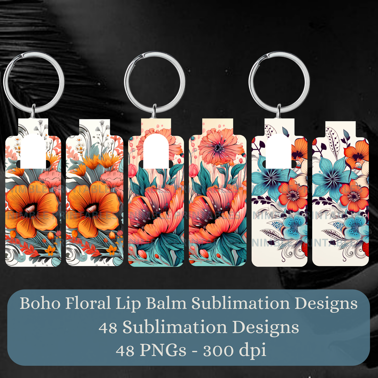 Boho Skinny Lip Balm Sublimation Bundle Skinny Lip Balm Holder PNG Key Ring Tag Fob Digital Downloads, Instant Download Floral PNG