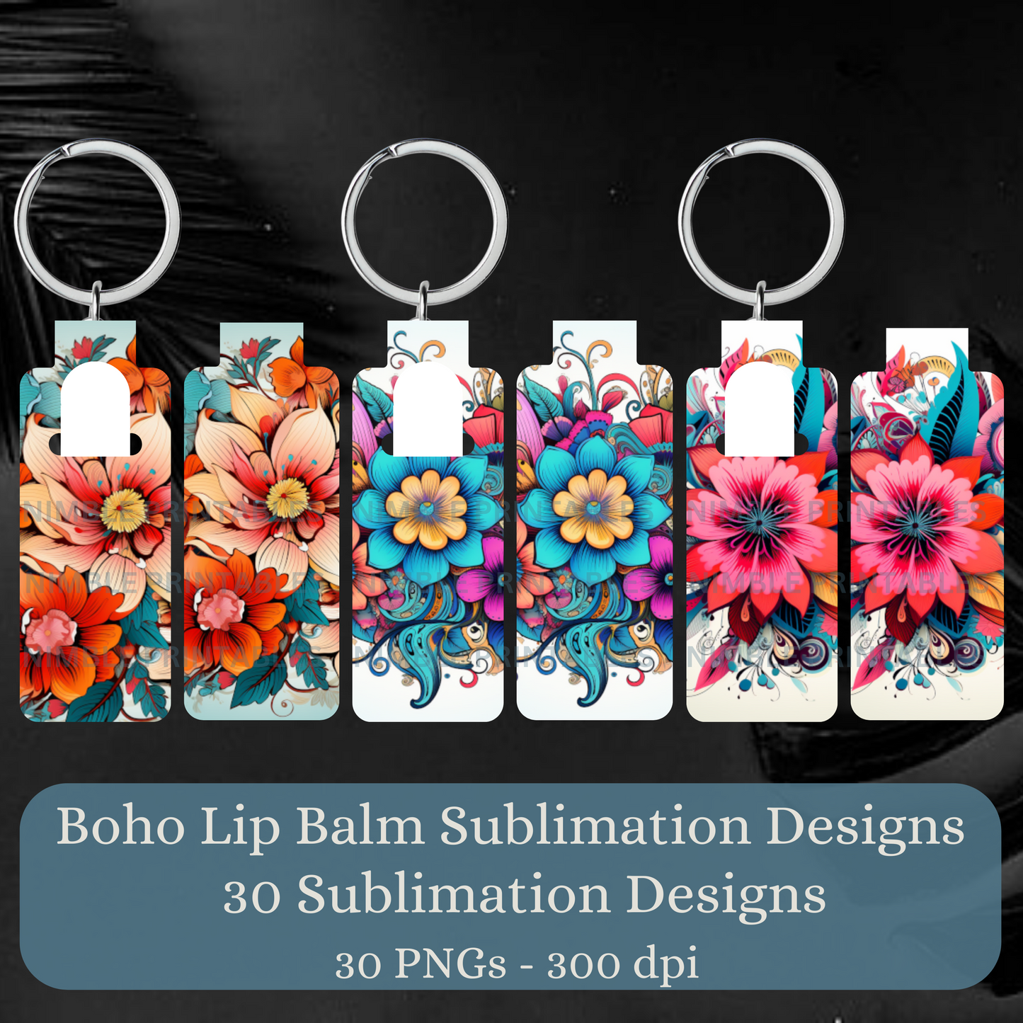 Boho Skinny Lip Balm Sublimation Bundle Skinny Lip Balm Holder PNG Key Ring Tag Fob Digital Downloads, Instant Download Floral PNG