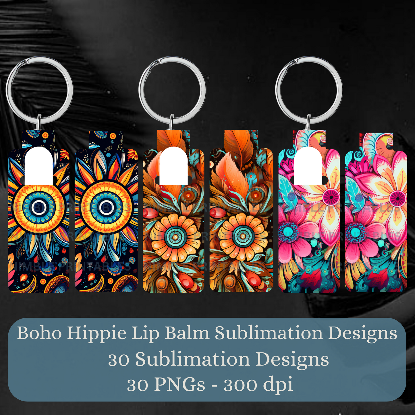 Boho Hippie Skinny Lip Balm Sublimation Bundle Skinny Lip Balm Holder PNG Key Ring Tag Fob Digital Downloads, Instant Download PNG