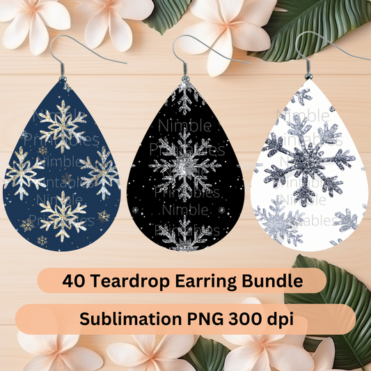 Teardrop Earring PNG Bundle Snowflake Earrings Sublimation Earring Designs Digital Download Instant Download Pink PNG
