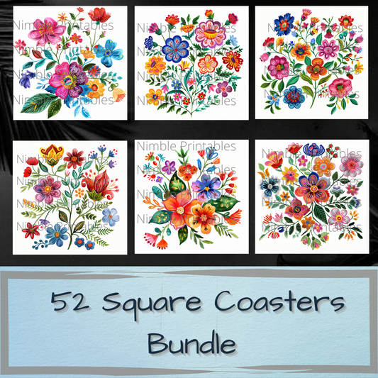 Mexican Floral Square Coaster PNG, Boho PNG, Square Coaster PNG, Instant Downloads Sublimation Design, Ethnic Images, 300 dpi