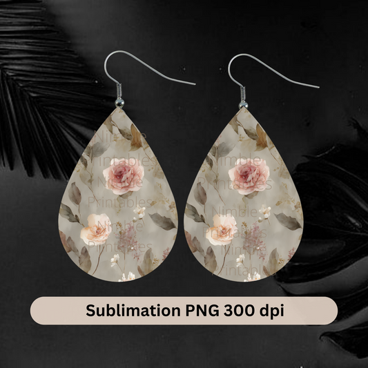 Teardrop Earring PNG Vintage Floral Earrings Sublimation Earring Designs Digital Download Instant Download