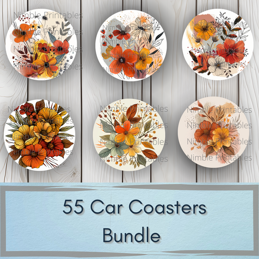 Autumn Boho Floral Car Coaster PNG, Floral, Boho PNG, Instant Digital Downloads Sublimation Design Car Accessories