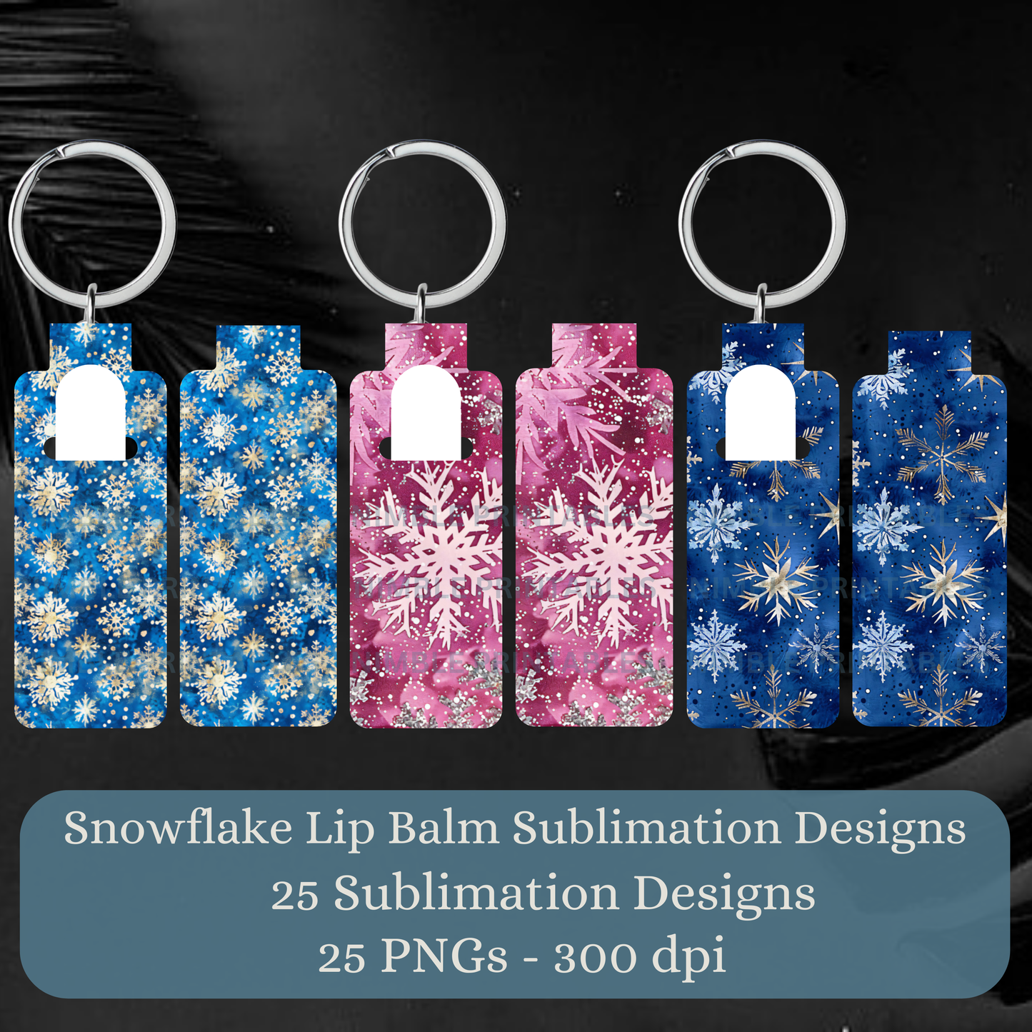 Snowflake Skinny Lip Balm Sublimation Bundle, Chapstick Holder PNG Key Ring Tag Key Fob Digital Downloads, Instant Download Winter PNG