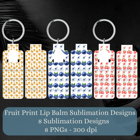 Fruit Print Skinny Lip Balm Sublimation Bundle Skinny Lip Balm Holder PNG Key Ring Tag Fob Digital Downloads, Instant Download Lemon PNG