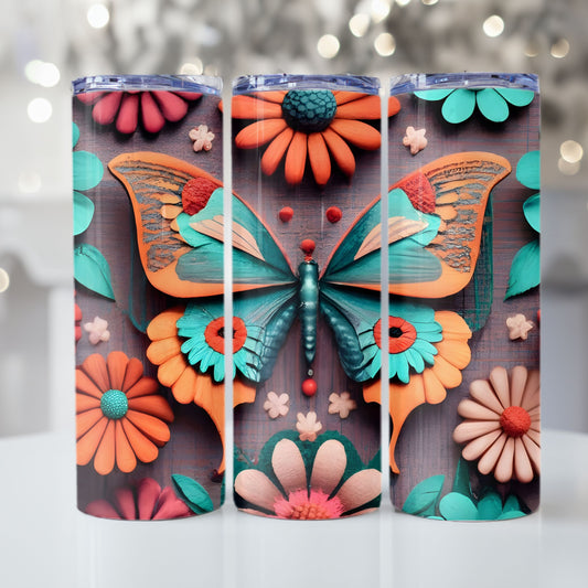 Butterfly Tumbler Wrap Butterfly Design Tumbler Sublimation Design 20oz Skinny Tumbler Digital Download PNG Straight Skinny Tumbler Boho