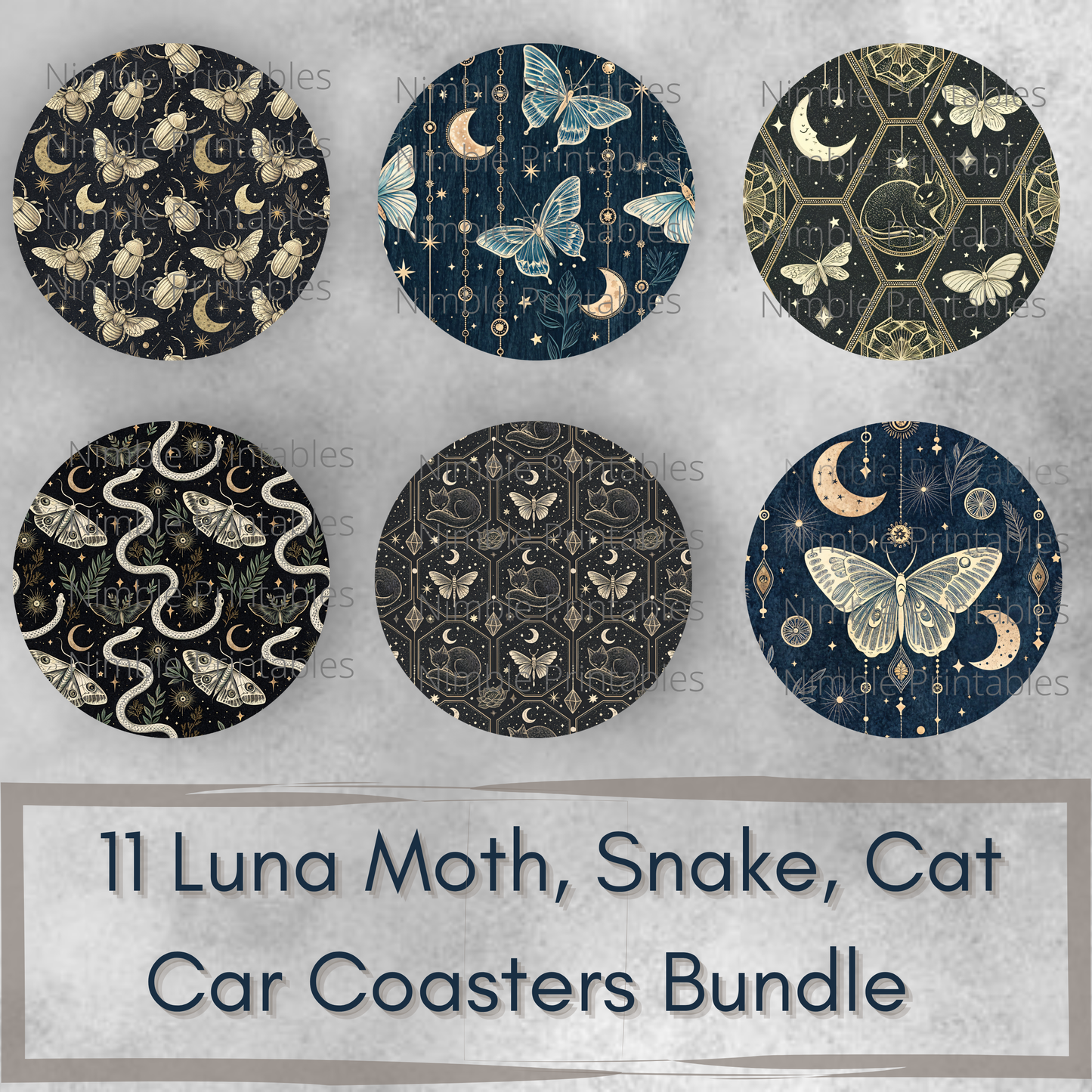 Luna Moth Car Coaster PNG, Car Coaster PNG, Instant Downloads Sublimation Design Car Accessories Snake, PNG, Cat PNG, Gothic PNG