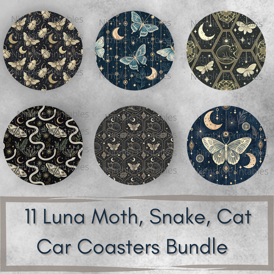Luna Moth Car Coaster PNG, Car Coaster PNG, Instant Downloads Sublimation Design Car Accessories Snake, PNG, Cat PNG, Gothic PNG