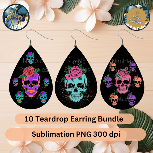 Teardrop Earring PNG Halloween PNG Sublimation Digital Instant Download Designs Skull PNG Goth PNG