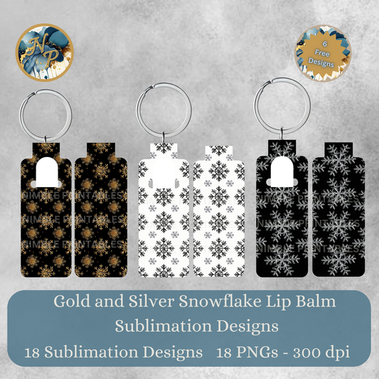 Snowflake Skinny Lip Balm Sublimation Bundle, Chapstick Holder PNG Key Ring Tag Key Fob Digital Instant Download Winter PNG