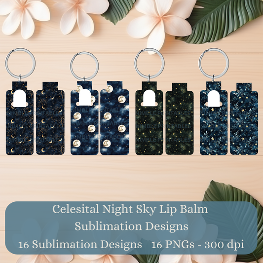 Celestial Night Sky Skinny Lip Balm Holder PNG Sublimation Bundle Key Ring Tag Fob Digital Downloads, Instant Download Galaxy PNG Space PNG