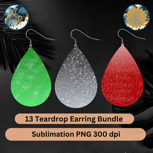 Teardrop Earring PNG Multi-Color Sublimation Earring Designs Instant Digital Download Red PNG, Green PNG, Glitter PNG, Blue PNG, Pink PNG