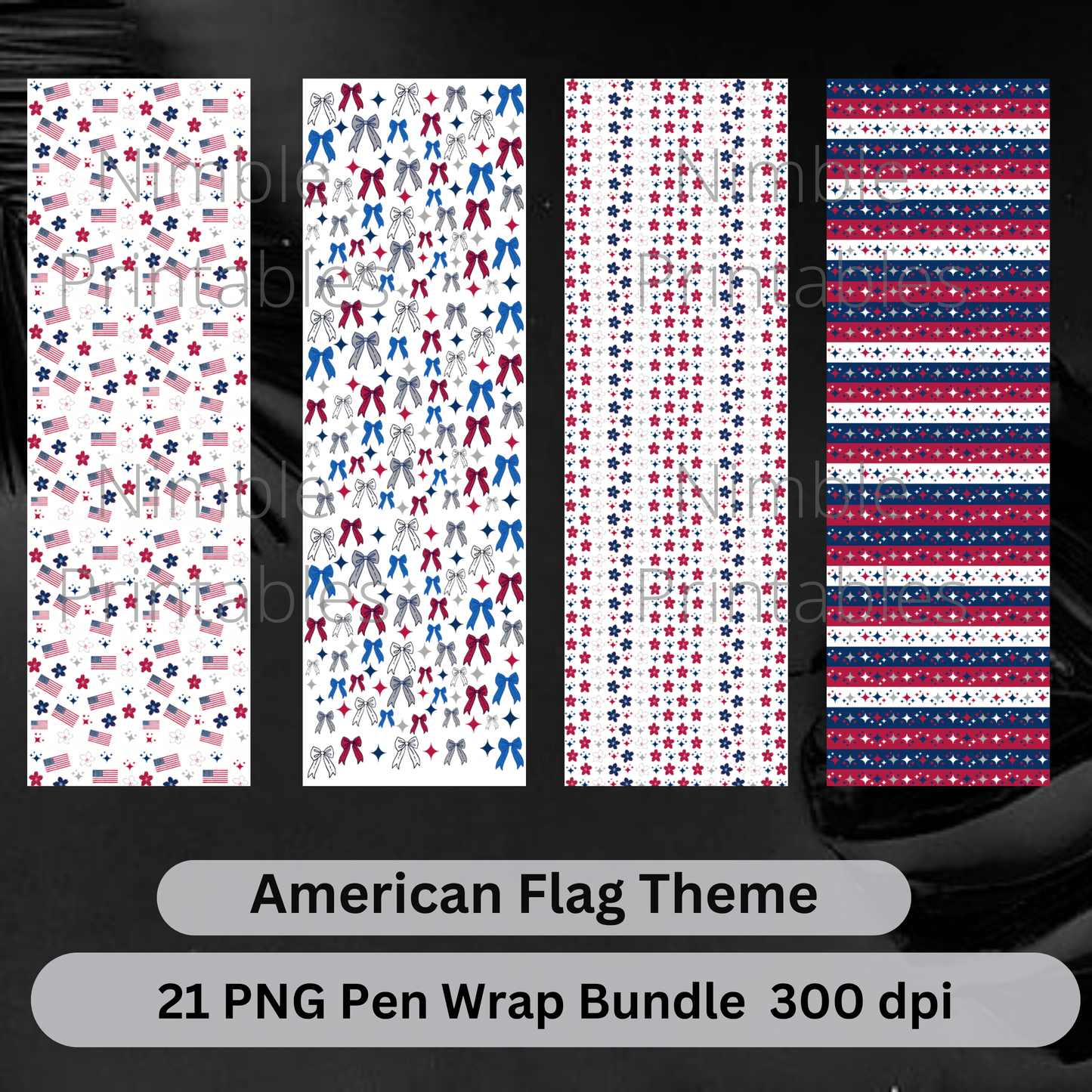 American Flag Pen Wrap PNG, Ink Joy Pen Wraps, Waterslide Pen Wrap PNG, Instant Digital Download, coquette bows png, Floral png, star png