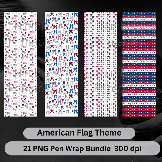 American Flag Pen Wrap PNG, Ink Joy Pen Wraps, Waterslide Pen Wrap PNG, Instant Digital Download, coquette bows png, Floral png, star png