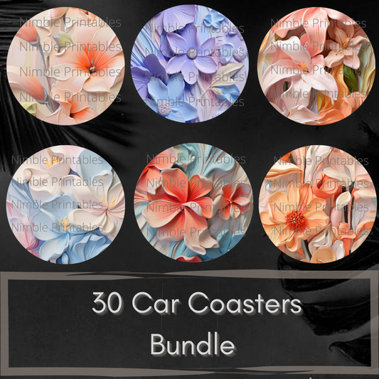3D Floral Car Coaster PNG, Floral PNG, Car Coaster PNG, Instant Downloads Sublimation Design Car Accessories