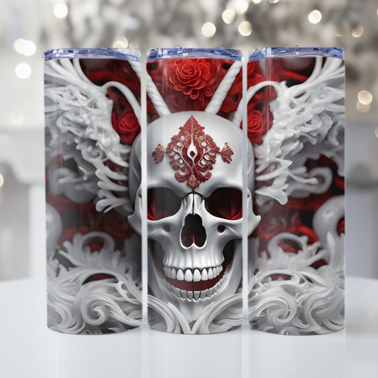 Skull Tumbler Sublimation Design 20oz Skinny Tumbler Digital Download PNG Gothic Halloween Tumbler White Skull