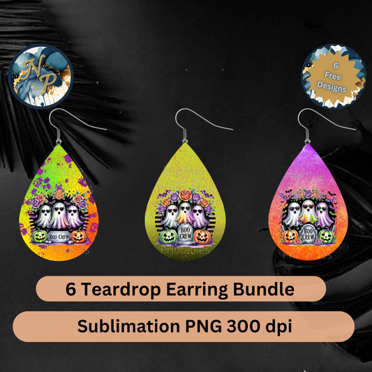 Halloween Teardrop Earring PNG Sublimation Designs, Ghost, Black Cat, Highland Cow PNGs Boo Crew PNG, Digital Instant Downloads