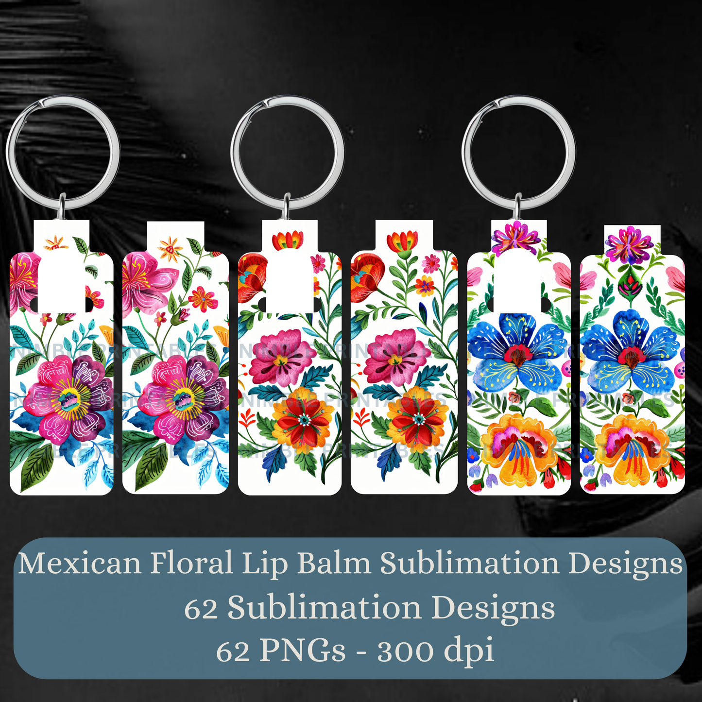 Mexican Floral Skinny Lip Balm Sublimation Bundle Skinny Lip Balm Holder PNG Key Ring Tag Fob Digital Downloads, Instant Download