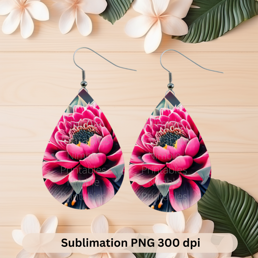 Teardrop Earrings PNG Succulent PNG Sublimation Earring Designs Floral PNG Sublimation Prints Digital Download Instant Download Pink Png