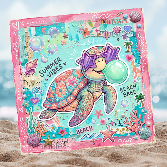 Preppy Sea Turtle Png, Retro Summer Png, Summer Vibes Png, Funny Turtle Png, Summer Beach Png Instant Digital Download