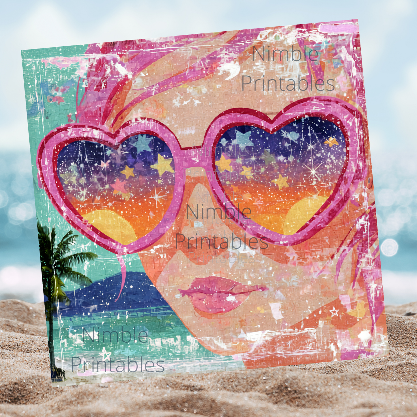 Tropical Sunset PNG, Retro Beach Sublimation Design, Coastal PNG, Stars PNG, Trendy png Sublimation Design Instant Digital Download