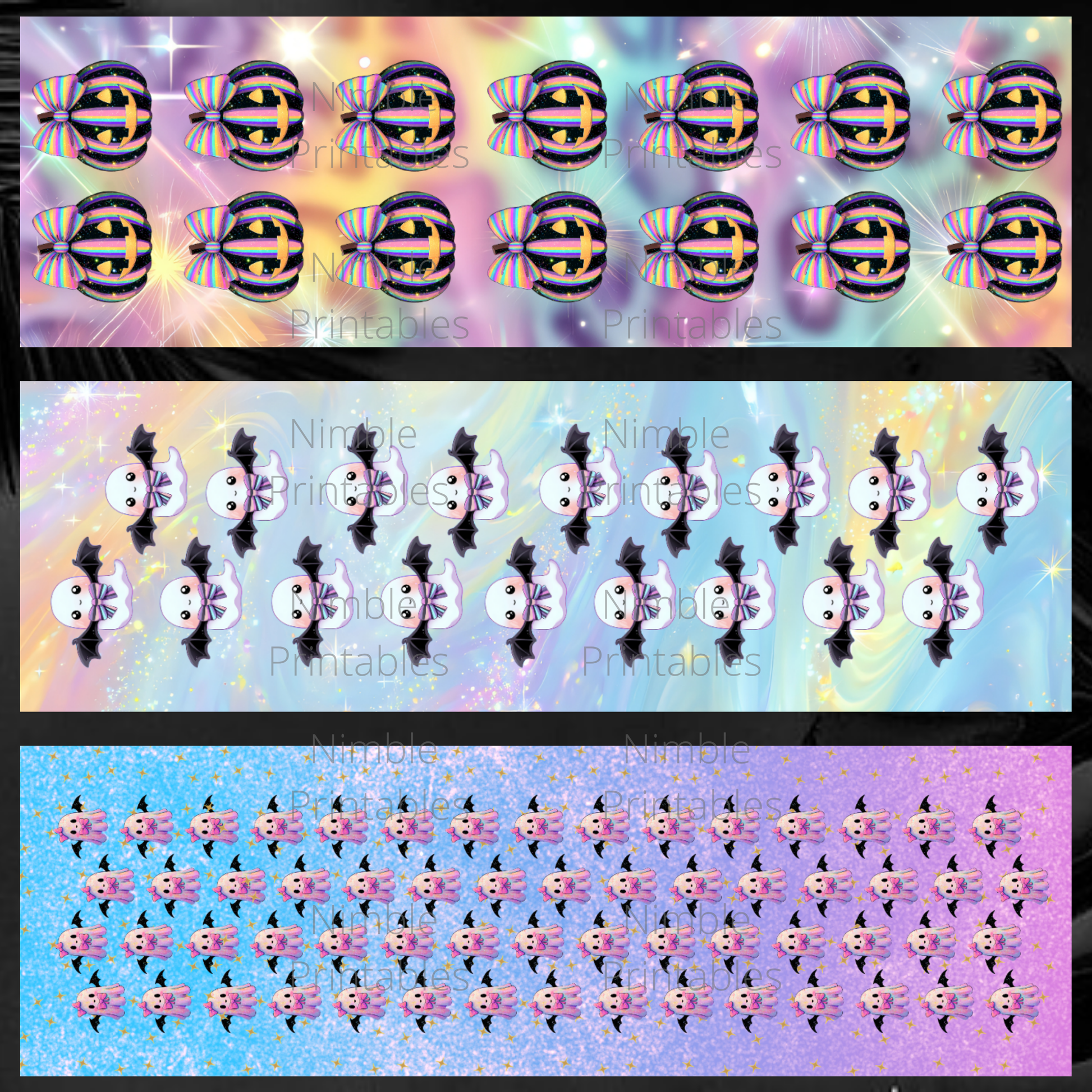 Collection of three rows of cute cartoon Halloween character stickers.