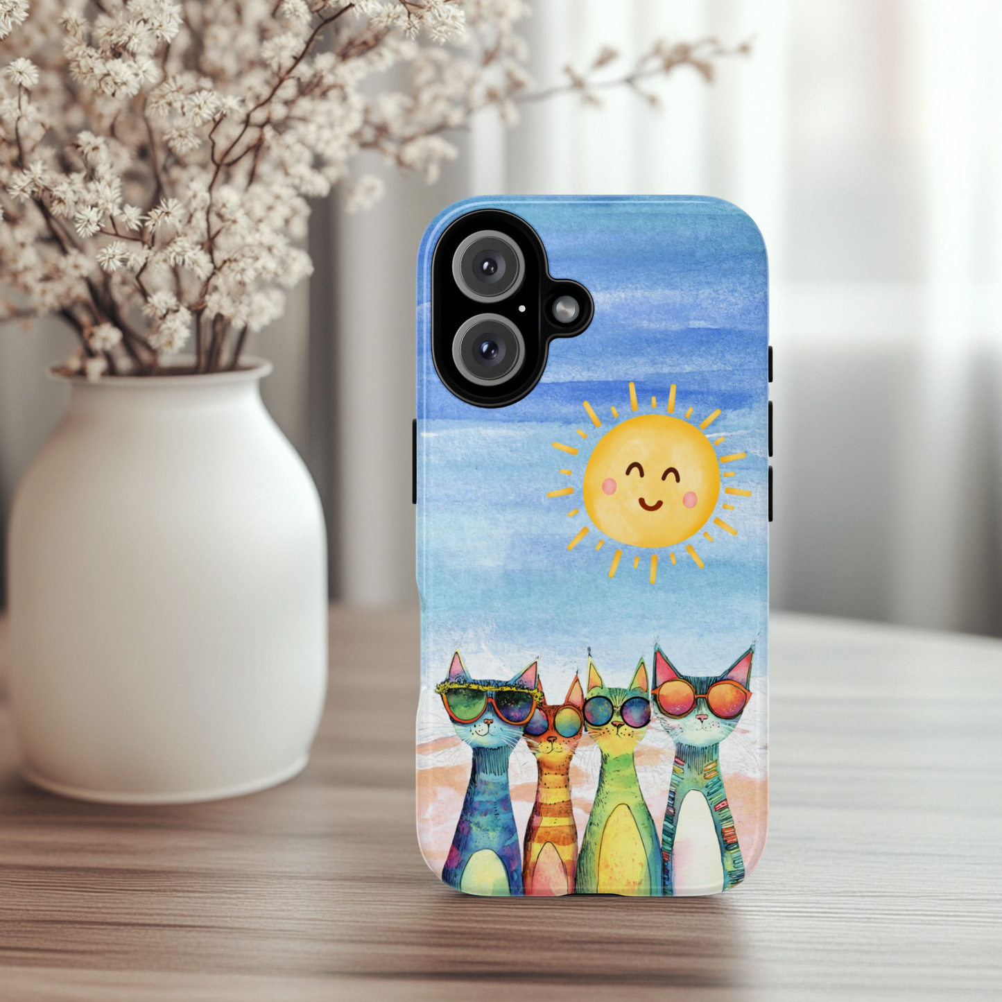 Colorful Whimsical Cat Phone Case - Tough Cases for Pet Lovers & Summer Vibes