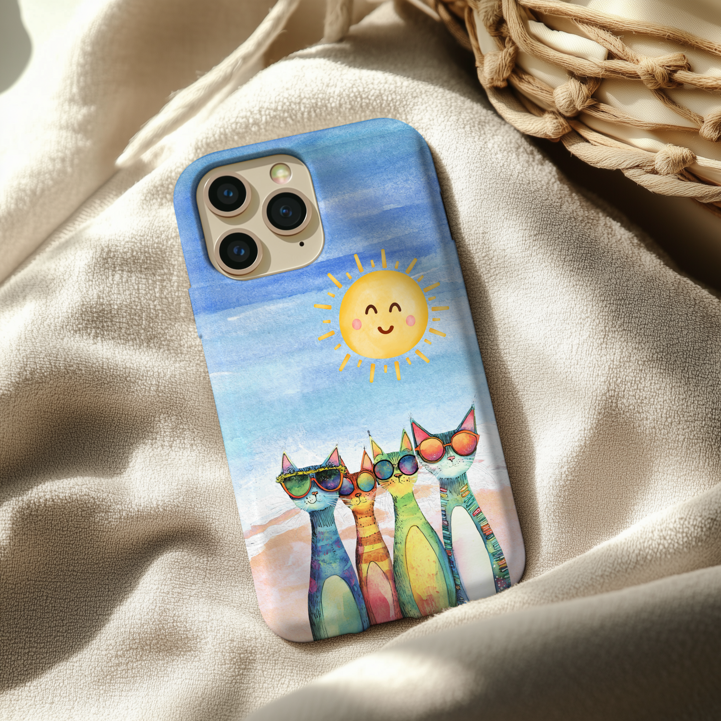 Colorful Whimsical Cat Phone Case - Tough Cases for Pet Lovers & Summer Vibes