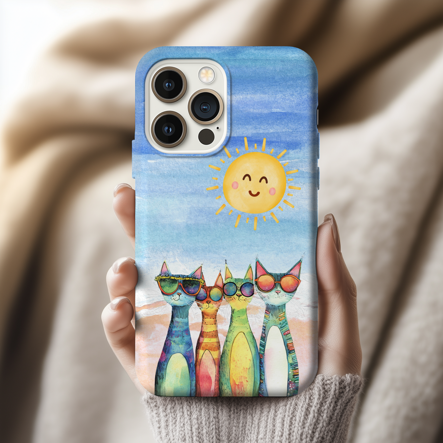 Colorful Whimsical Cat Phone Case - Tough Cases for Pet Lovers & Summer Vibes