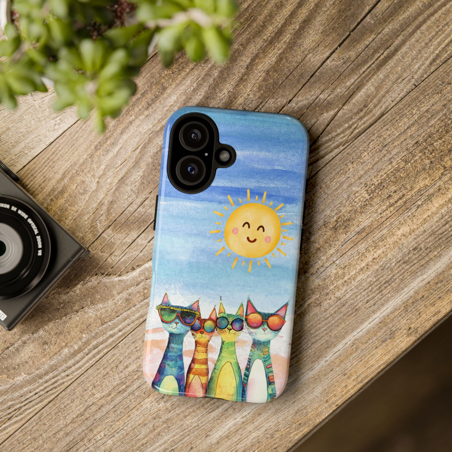 Colorful Whimsical Cat Phone Case - Tough Cases for Pet Lovers & Summer Vibes