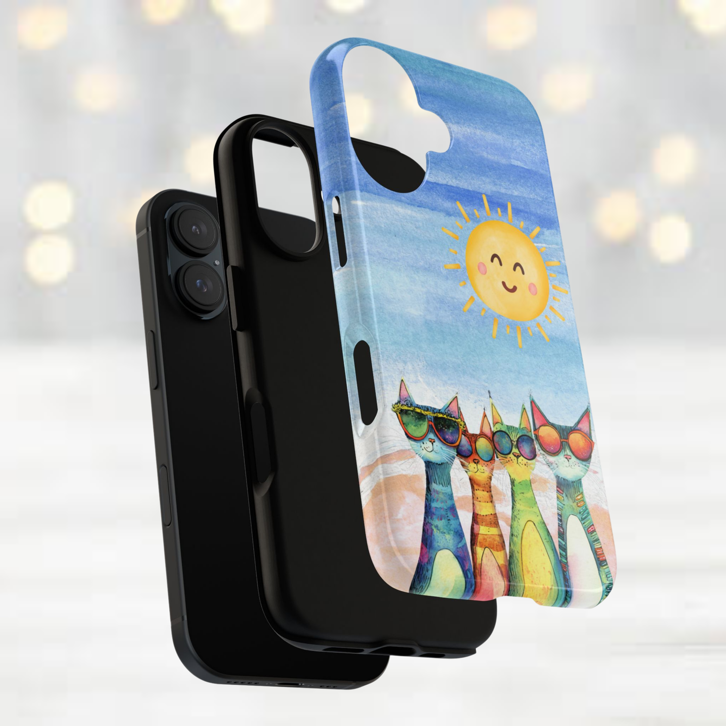 Colorful Whimsical Cat Phone Case - Tough Cases for Pet Lovers & Summer Vibes