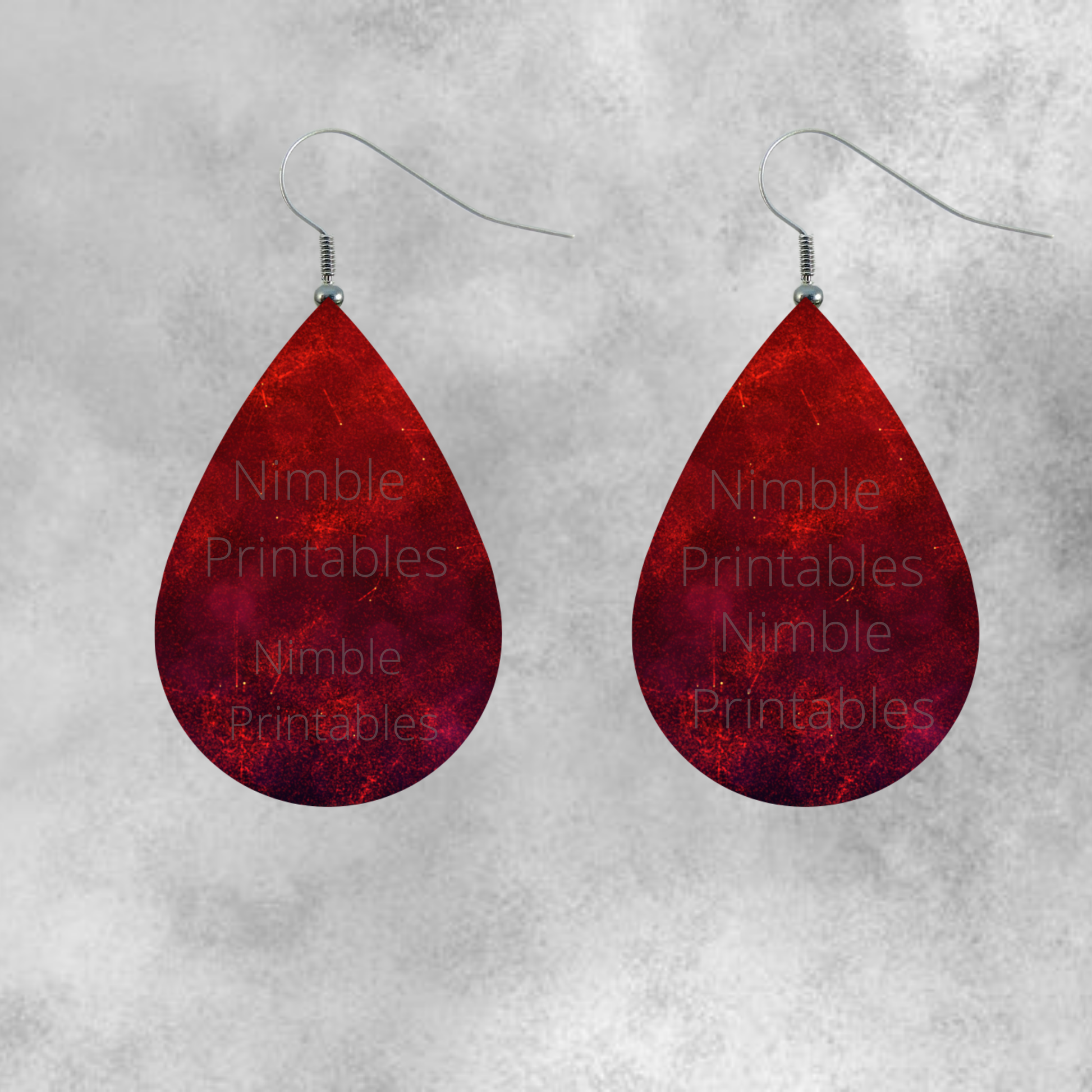 Handcrafted Red Teardrop Earrings, Sparkle Finish, Elegant Drop Dangle, Silver Hook, Fashion Jewelry, Gift for Her, Unique Accessories