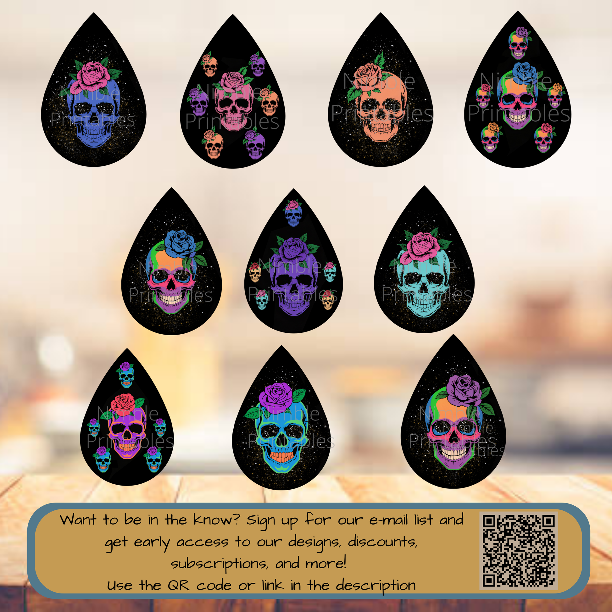 Sugar Skull Teardrop Earrings, Colorful Day of the Dead Dangle Jewelry, Unique Halloween Fashion Accessories