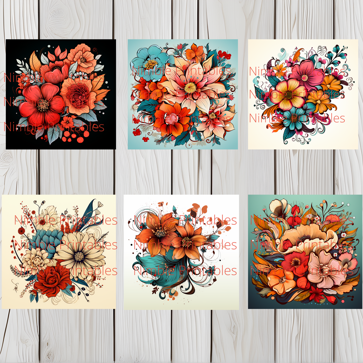 Boho Floral Square Coaster PNG, Coaster Bundle, Floral png, Boho PNG, Instant Downloads Sublimation Design