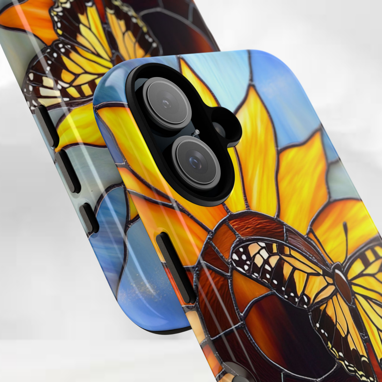 Stained Glass Sunflower and Butterfly Phone Case - Floral gift for mom