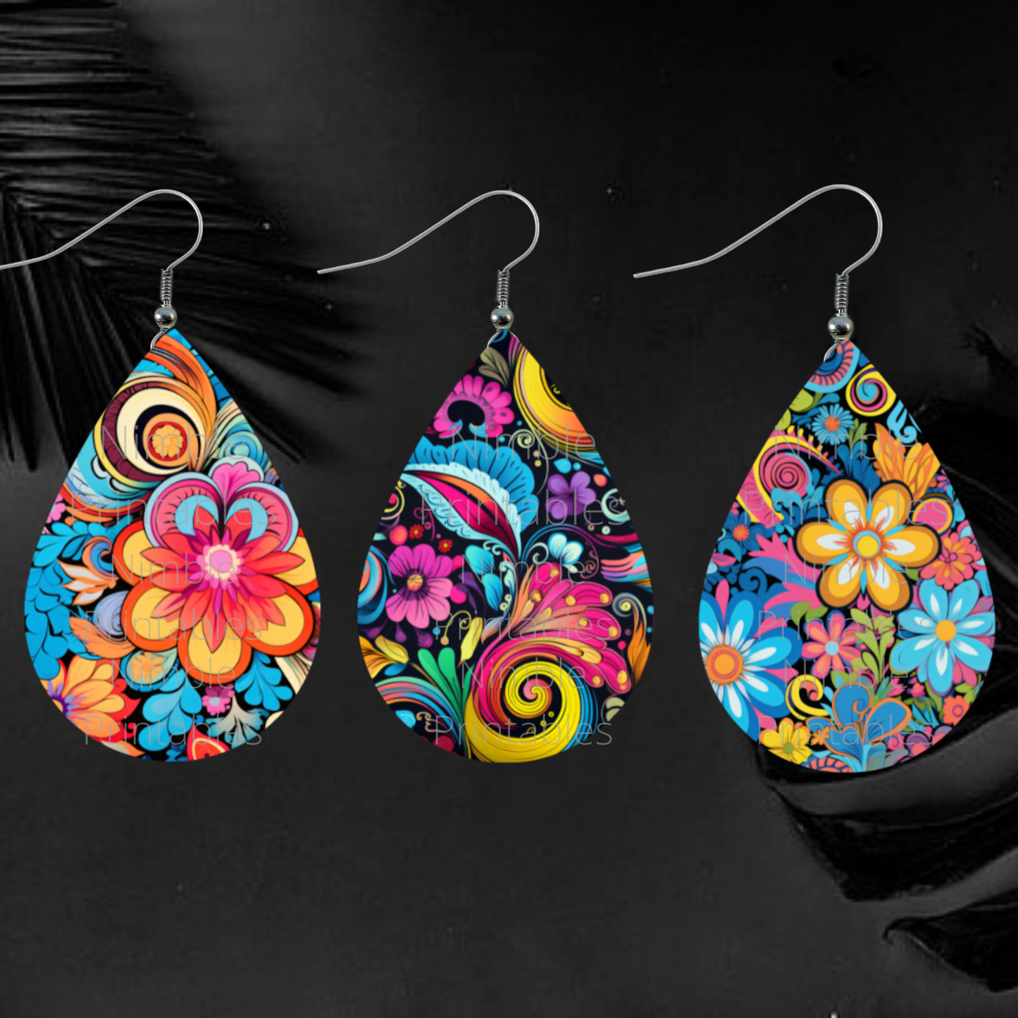 Teardrop Earring PNG Bundle 20 Hippie Boho Floral Earrings Sublimation Earring Designs Digital Download Instant Download Groovy PNG
