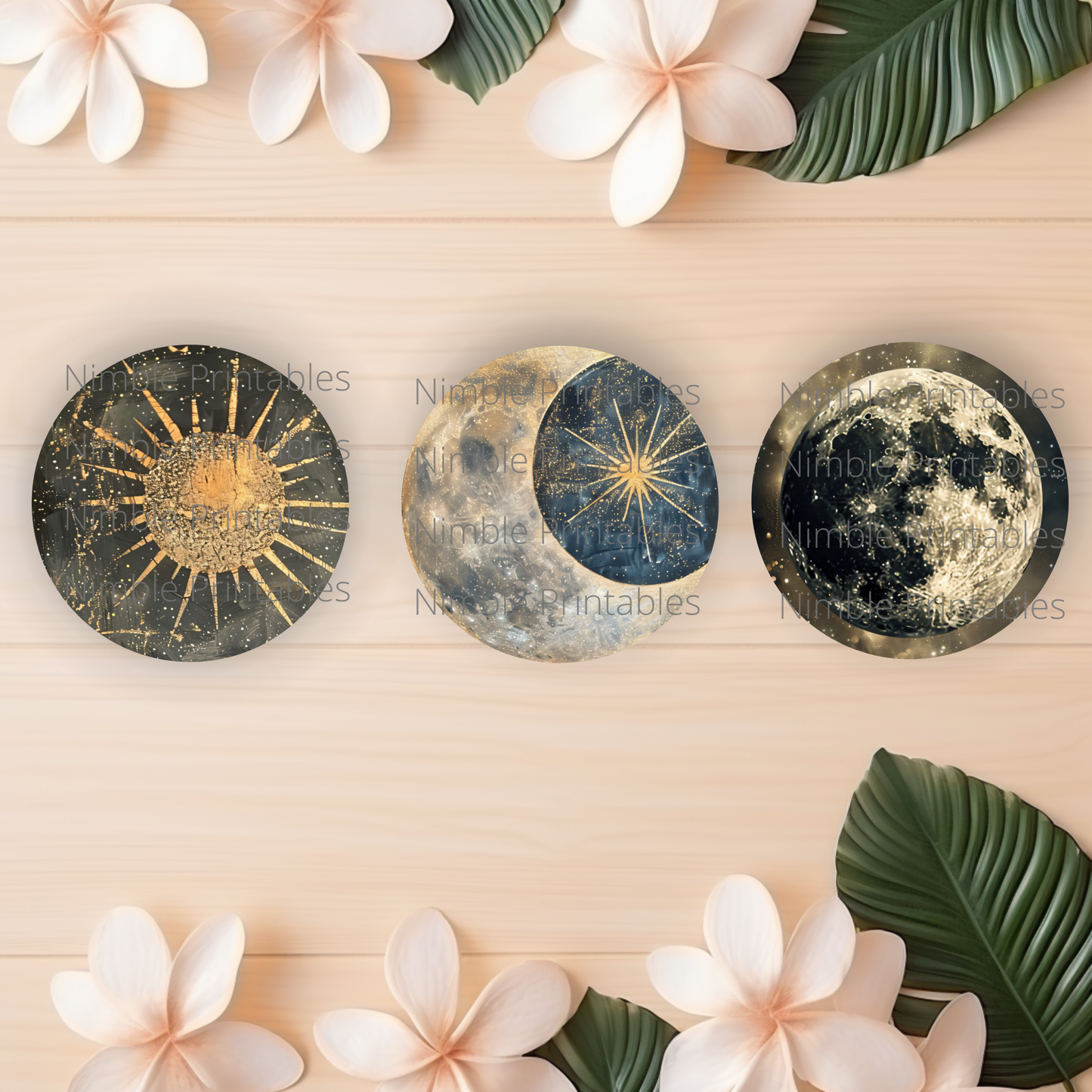 Celestial Moon Car Coaster PNG, Instant Downloads Bundle, Sublimation Design, Car Accessories, Star PNG