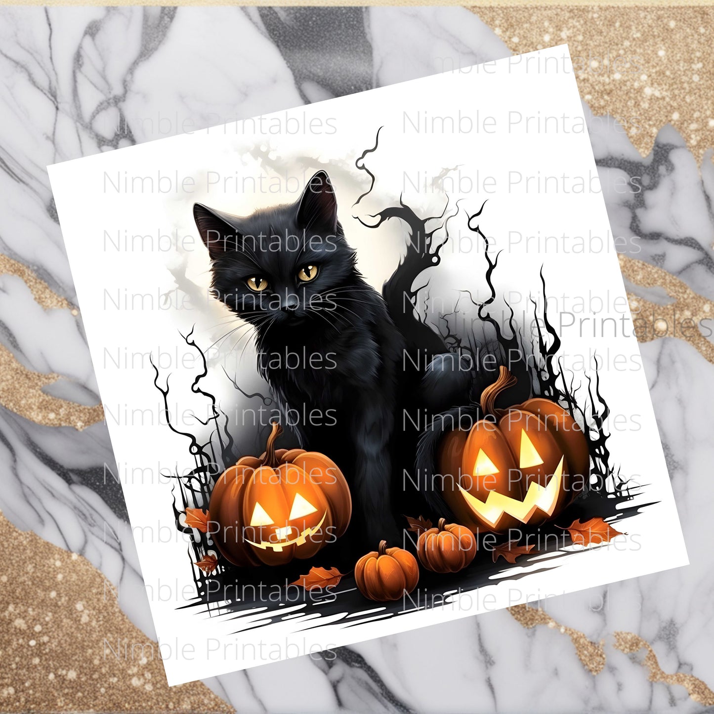Spooky Black Cat Tumbler Wrap Sublimation Design 20oz Skinny Tumbler Digital Download PNG Gothic Halloween Tumbler Pumpkin Tumbler