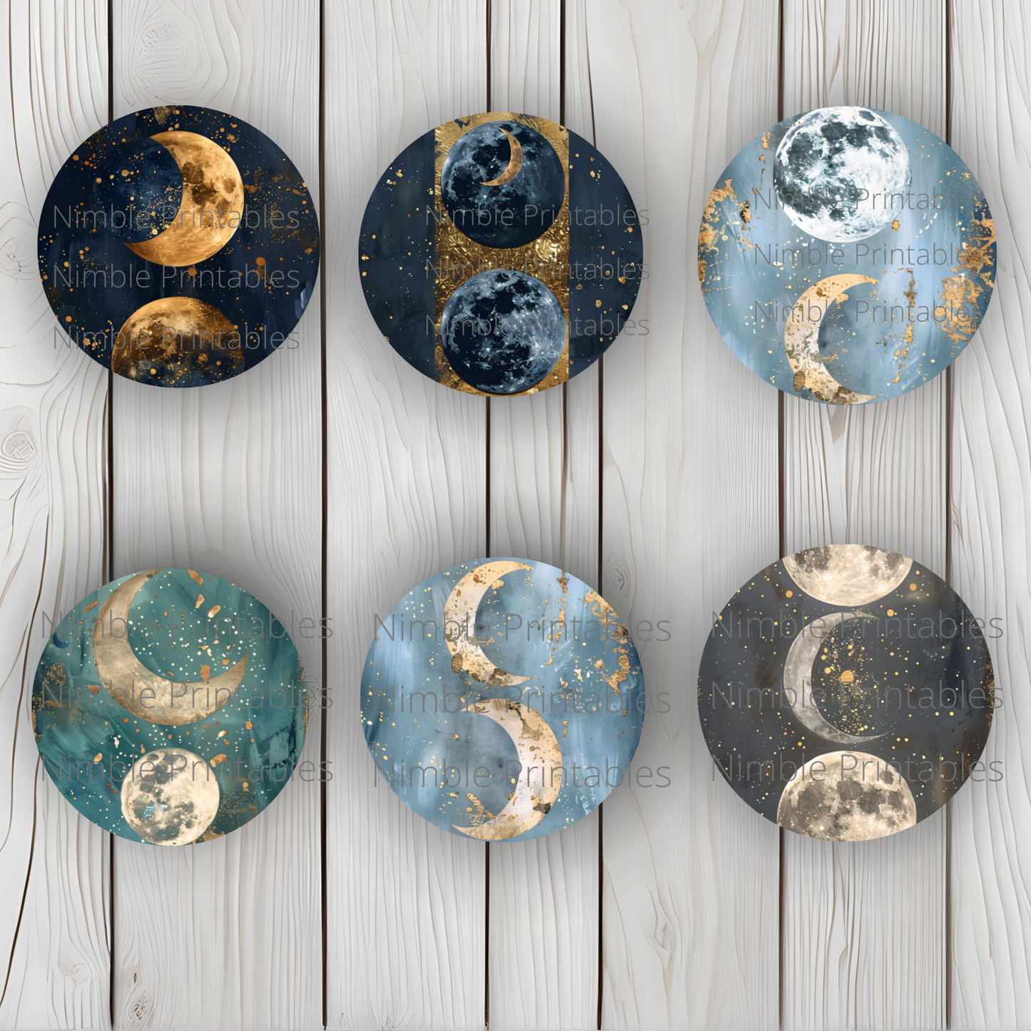 Celestial Moon Car Coaster PNG, Instant Downloads Bundle, Sublimation Design, Car Accessories, Star PNG