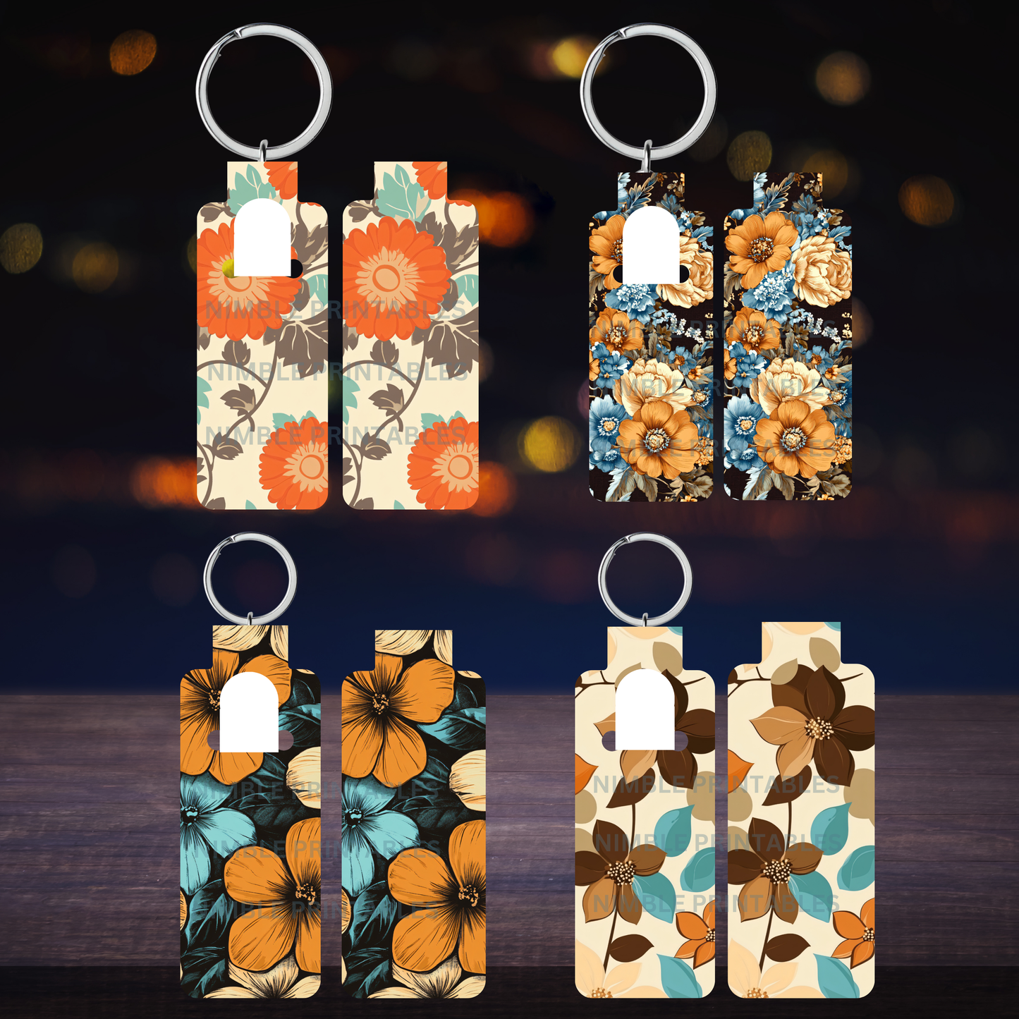 Skinny Lip Balm Sublimation Bundle Lip Balm Holder PNG Key Ring Tag Fob Digital Downloads, Instant Download Orange PNG Pink PNG Floral PNG