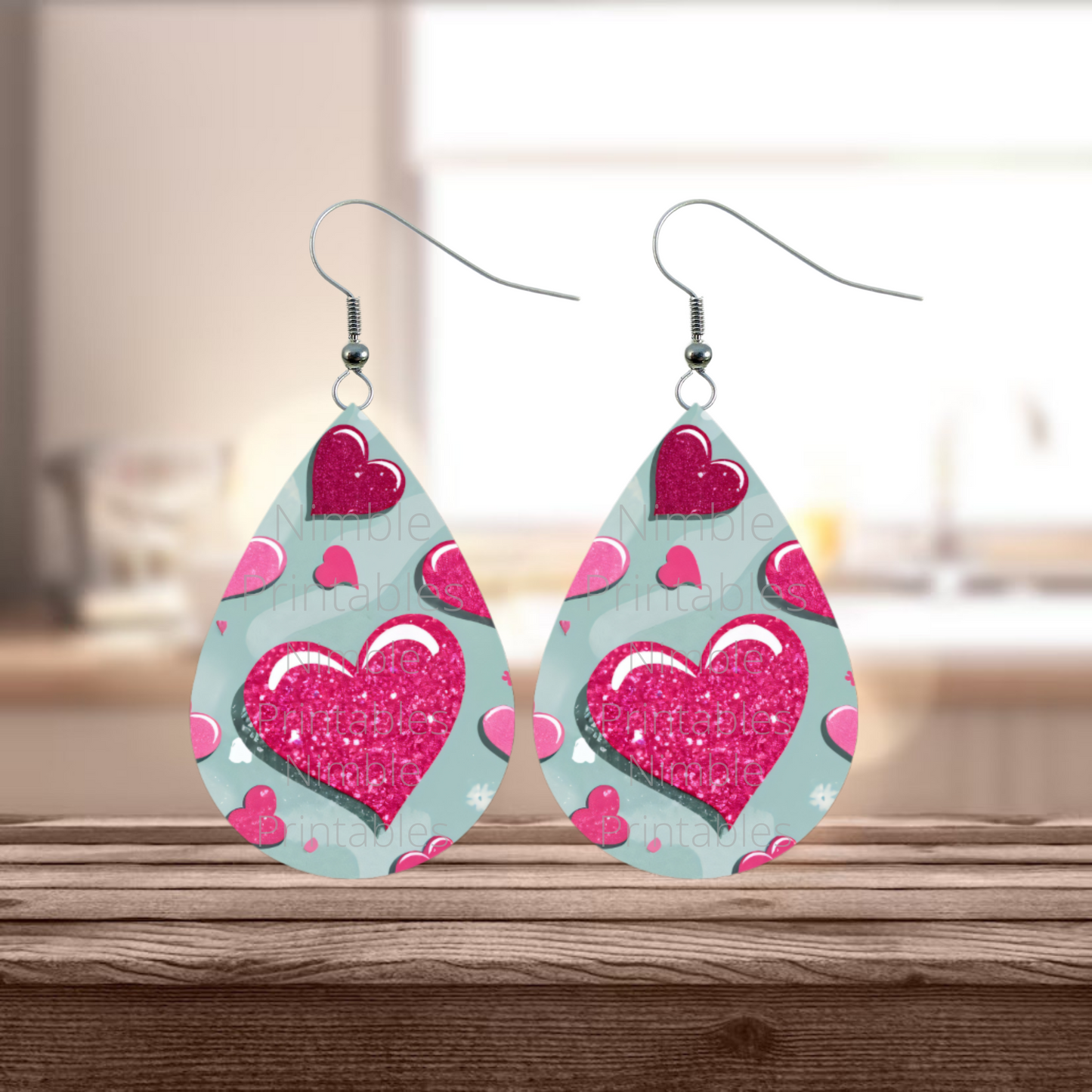 Valentines Day Teardrop Earrings PNG Sublimation Earring Designs Teardrop Earring Sublimation Digital Download Instant Download Hearts PNG