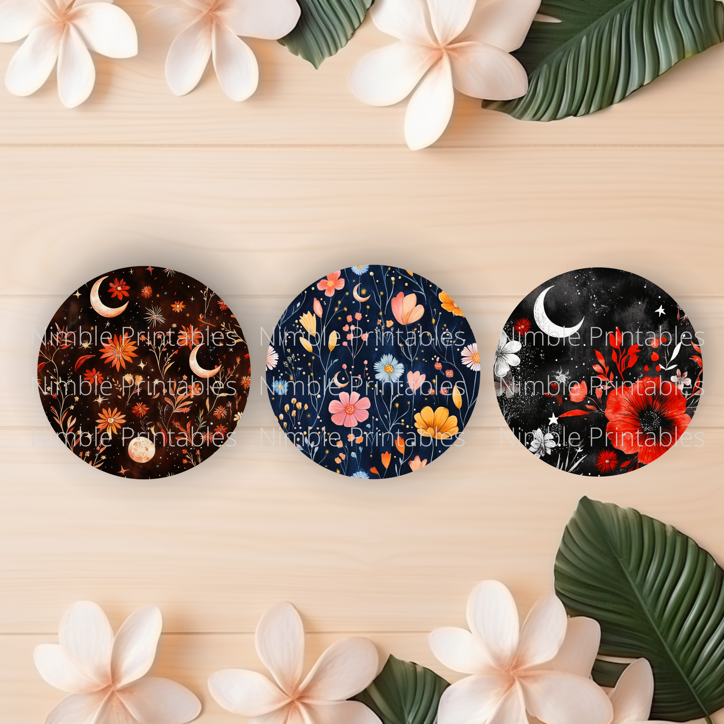 Celestial Floral Car Coaster PNG,  Car Coaster PNG, Instant Downloads, Sublimation Design Car Accessories Car Coaster Designs