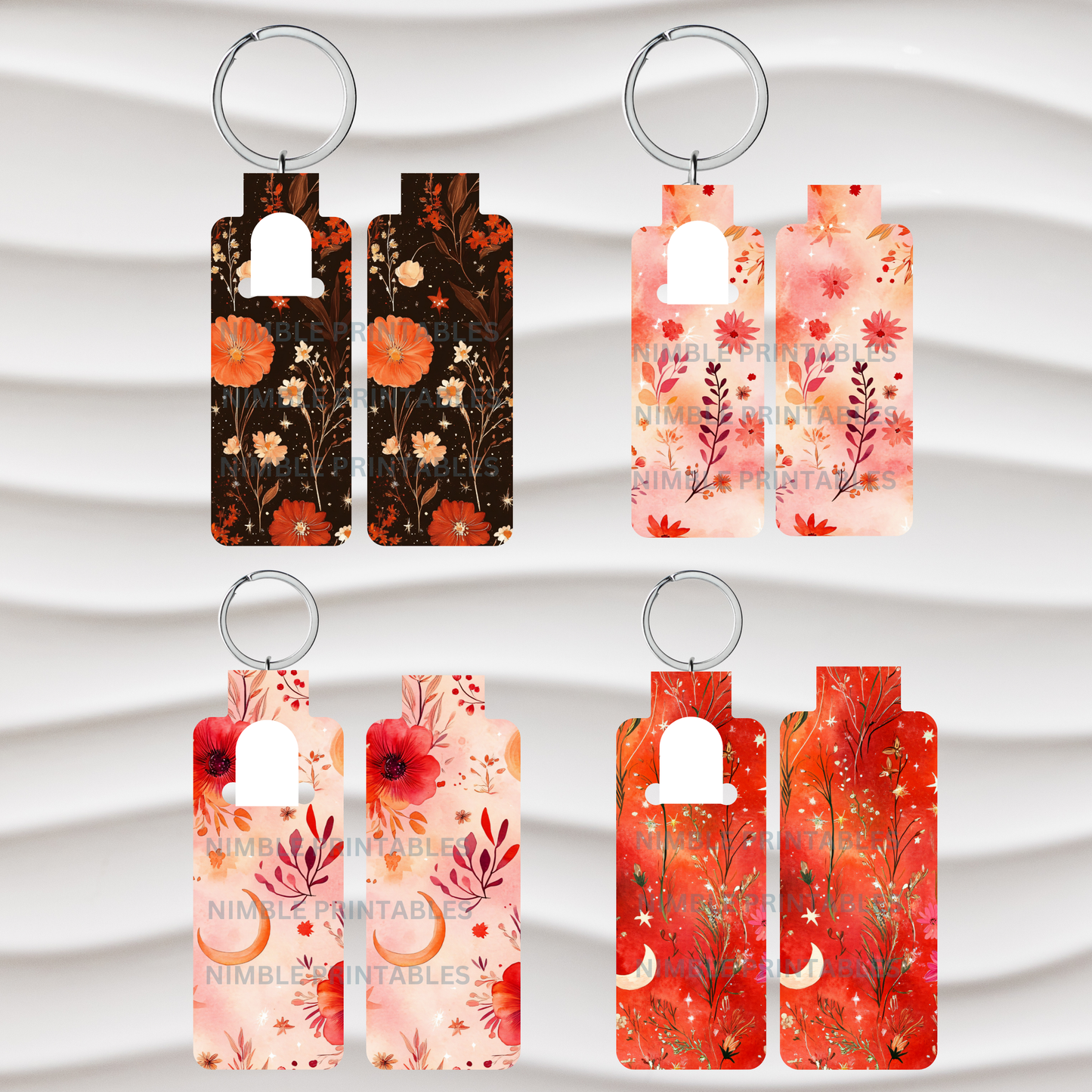 Celestial Floral Skinny Lip Balm Holder PNG Chapstick holder PNG Key Ring Tag Fob Digital Downloads, Instant Download, Sublimation Bundle