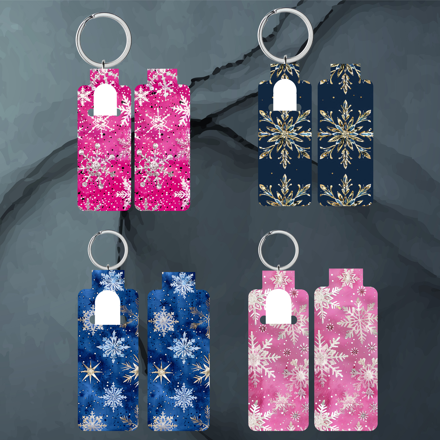 Snowflake Skinny Lip Balm Sublimation Bundle, Chapstick Holder PNG Key Ring Tag Key Fob Digital Downloads, Instant Download Winter PNG